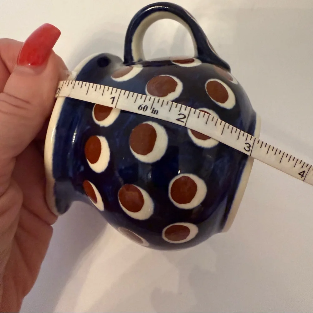 POLISH POTTERY CREAMER MINI PITCHER BLUE WHITE BROWN HANDMADE HOME BOLESLAWIEC